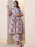 Grey Pure Cotton Foil Printed Flared Maternity Kurta Set